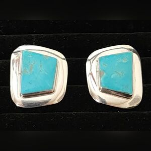 Turquoise Sterling Navajo Clip Earrings